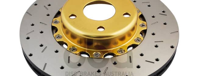 DBA 5000 series – Crossed Drilled & Slotted 2-Piece Gold Hat (Front) Subaru Impreza 1998-2012