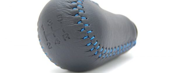 Fuji racing Subaru 5 speed weighted blue stitch leather gear knob