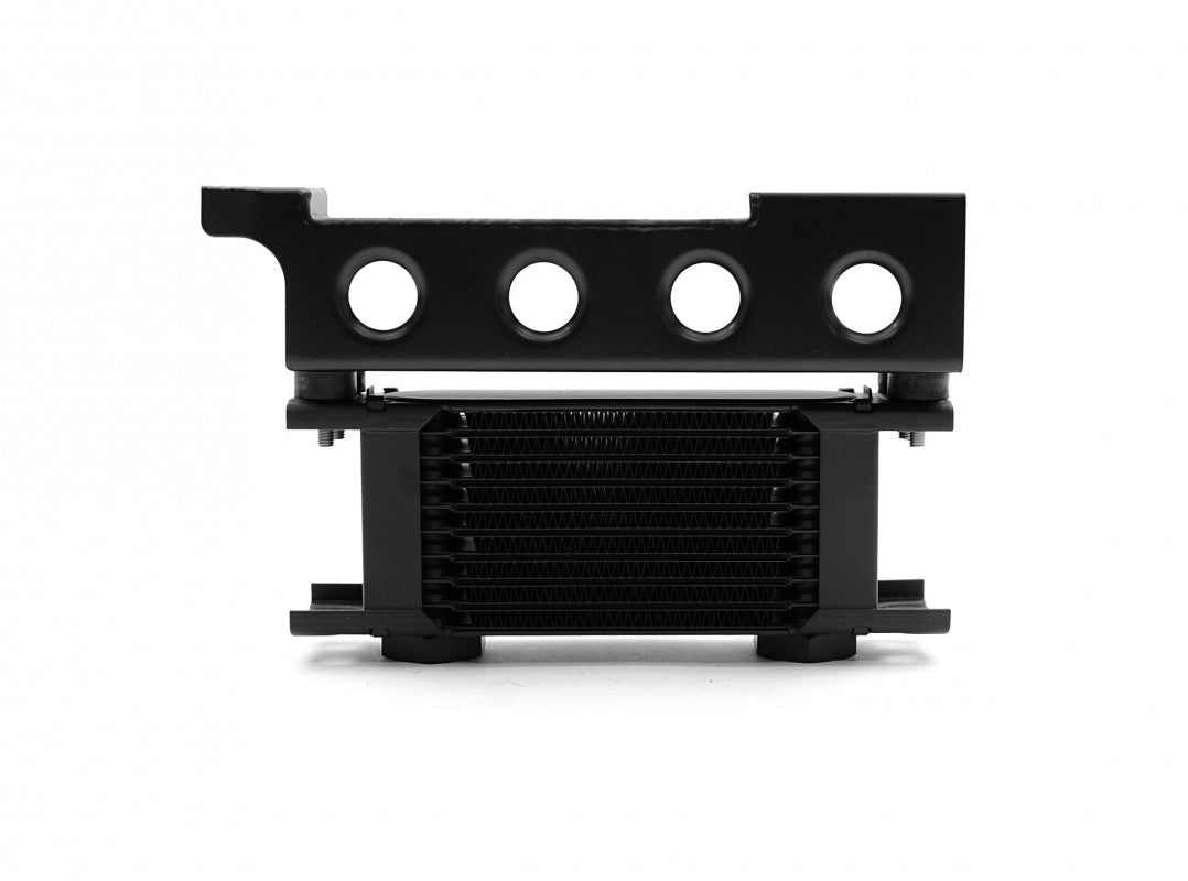 RCM oil cooler kit current supplier view 6 RCM 10-row Setrab oil cooler with black mounting bracket, front view
