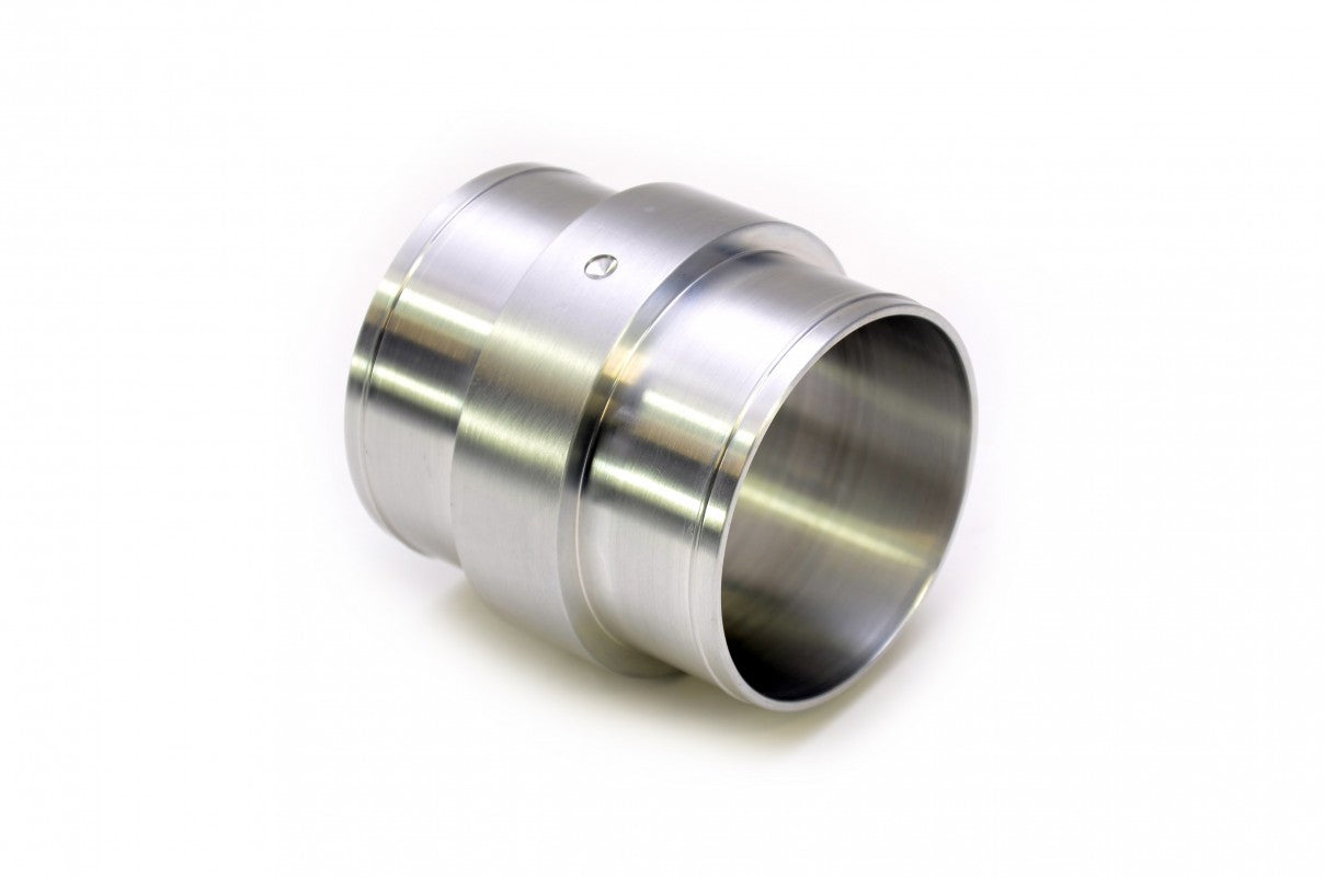 RCM736 silver 3-inch billet intake joiner, angled view RCM736 silver 3-inch billet intake joiner, angled view