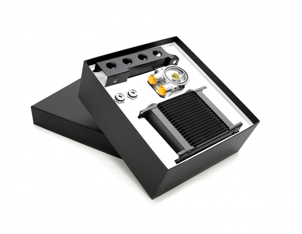 RCM oil cooler kit current supplier view 2 RCM oil cooler kit components in the presentation box