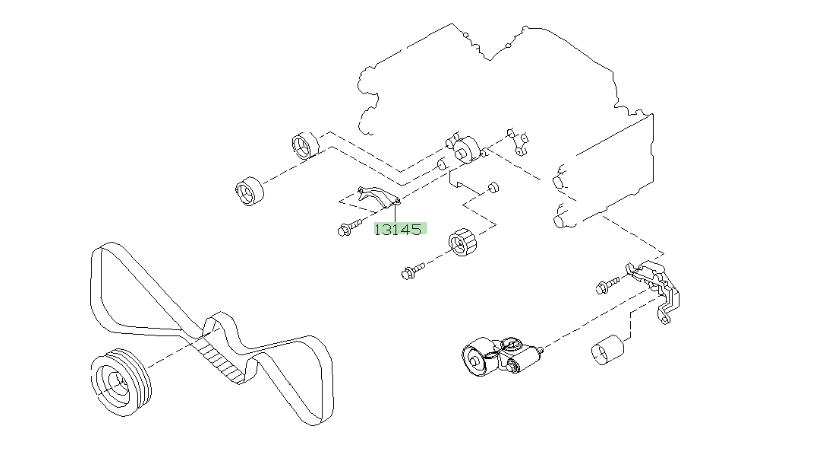 Genuine Subaru Timing Belt Guide with Two Securing Bolts – installation diagram Installation position diagram for the Subaru timing belt guide
