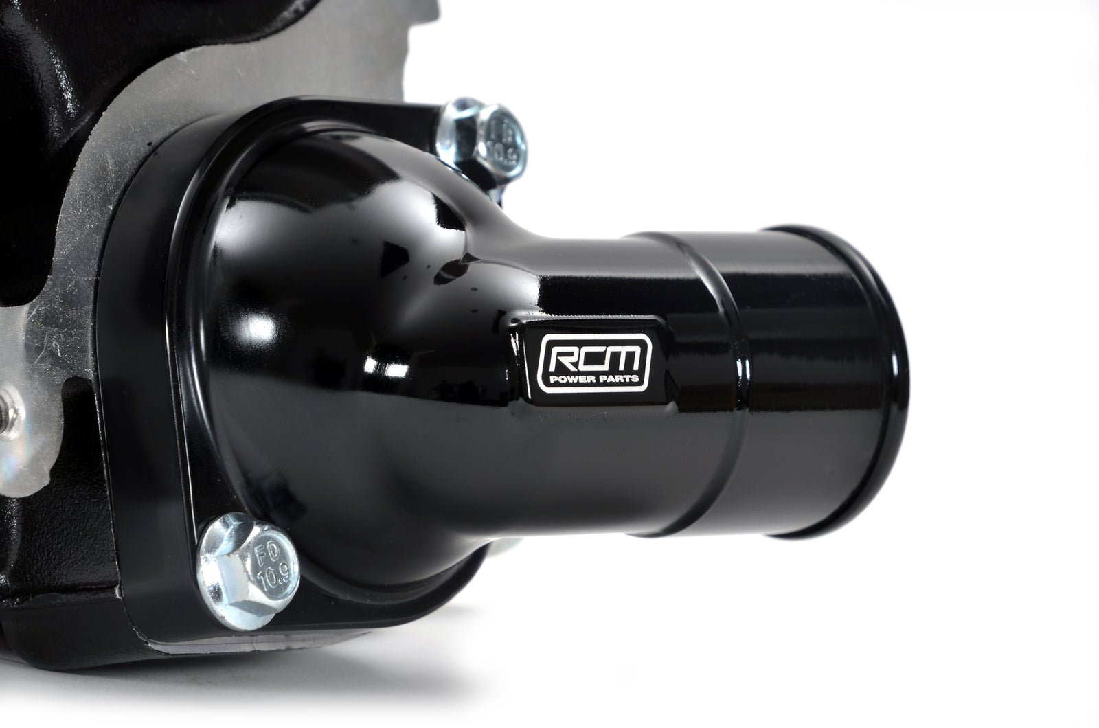 RCM V1 V2 Dayco combo supplier view 12 RCM billet thermostat housing close-up