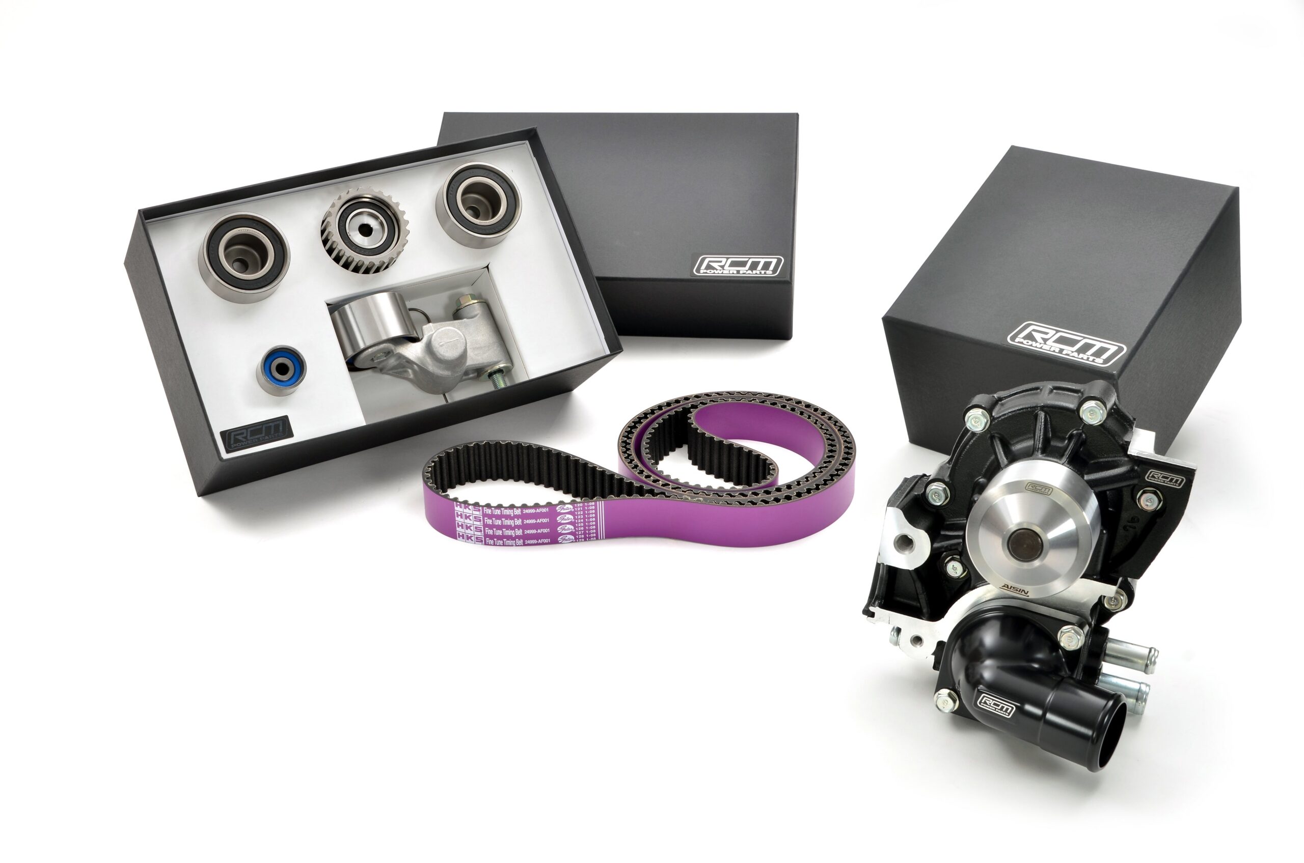 HKS timing kit with RCM Black Series pump HKS timing-belt and timing-component kit with RCM Black Series water pump and billet thermostat housing