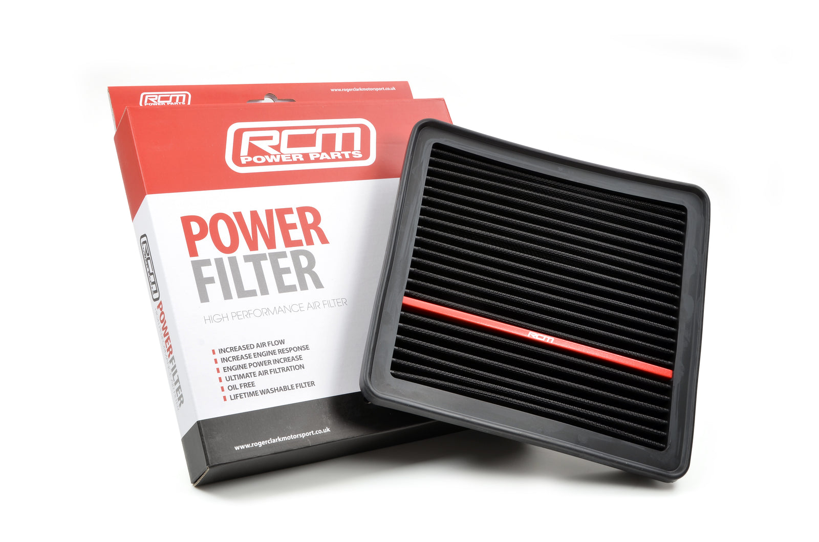 RCM3408-4.jpg RCM3408 panel air filter stood beside retail packaging