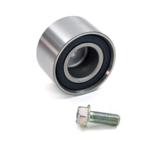 Genuine Subaru SEN999 large smooth timing idler bolt beside an illustrative pulley, bolt only supplied
