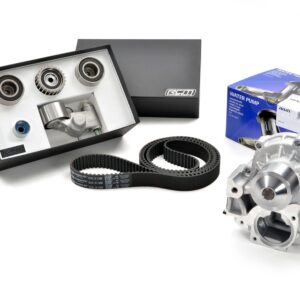 Timing kit with Gates PowerGrip belt and Aisin water pump Gates PowerGrip timing belt kit with tensioner, idler bearings and Aisin three-port water pump for Impreza V5–V7