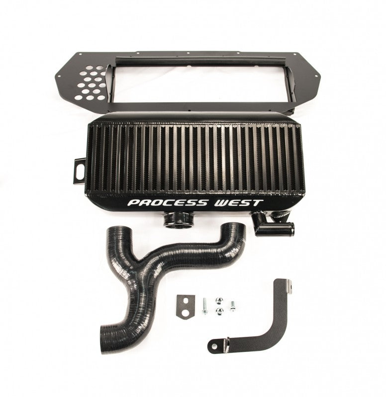 Process West PWTMIC01B black top-mount intercooler kit with bonnet shroud and silicone hoses Process West PWTMIC01B black top-mount intercooler kit with bonnet shroud and silicone hoses