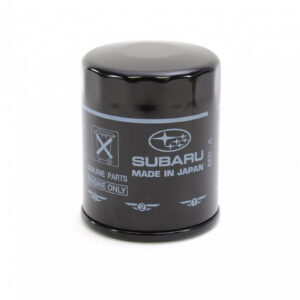Genuine Subaru 15208AA160 black oil filter, side view